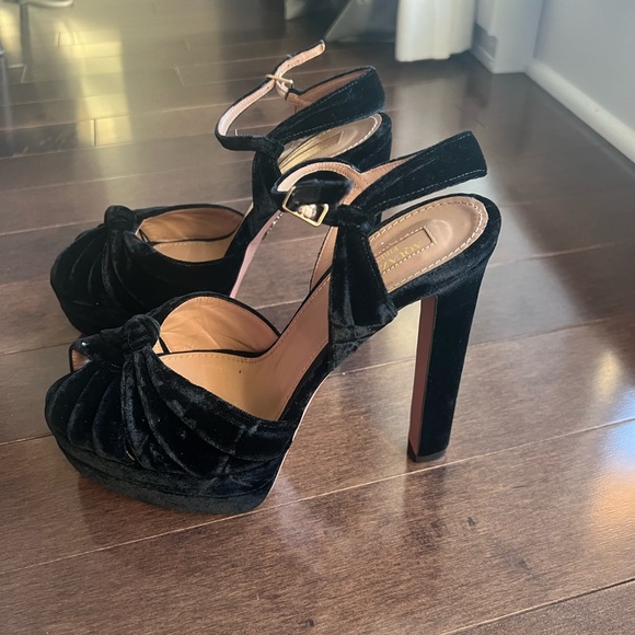 Aquazzura size 38 velvet platform sandal in black - Picture 2 of 4